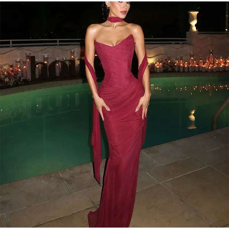 Robe de bal sirène sexy en mousseline de soie, décolleté en cœur, tenue d'invitée de mariage d'été formelle, W0165