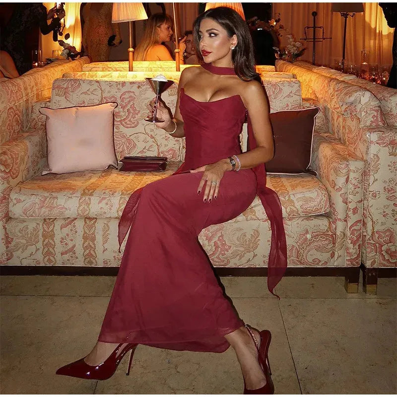 Robe de bal sirène sexy en mousseline de soie, décolleté en cœur, tenue d'invitée de mariage d'été formelle, W0165