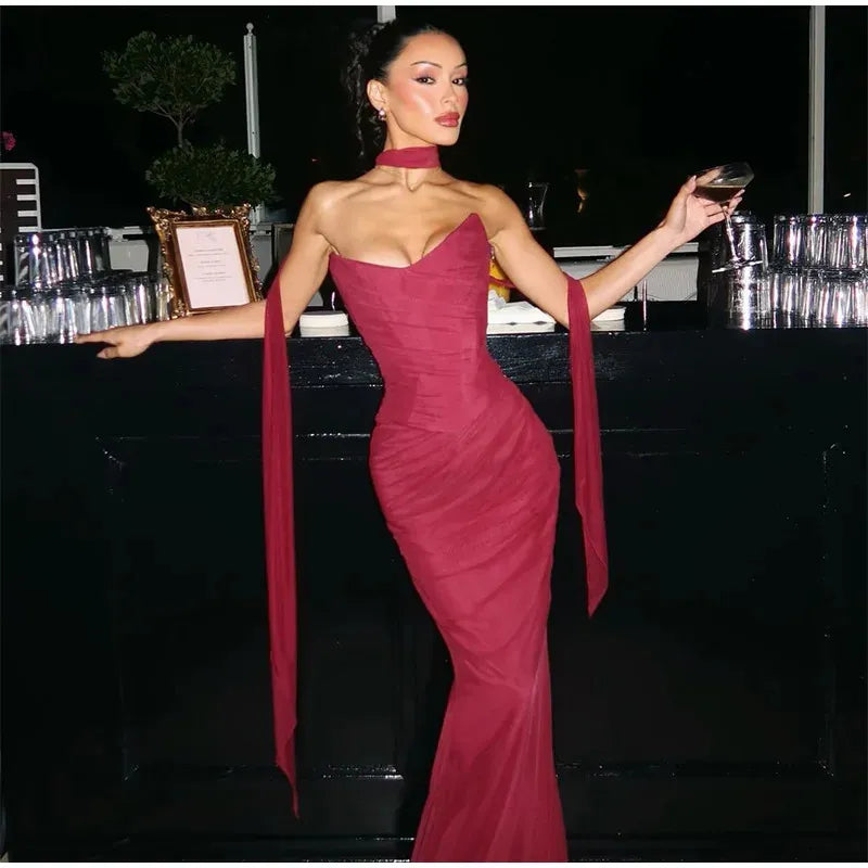 Robe de bal sirène sexy en mousseline de soie, décolleté en cœur, tenue d'invitée de mariage d'été formelle, W0165