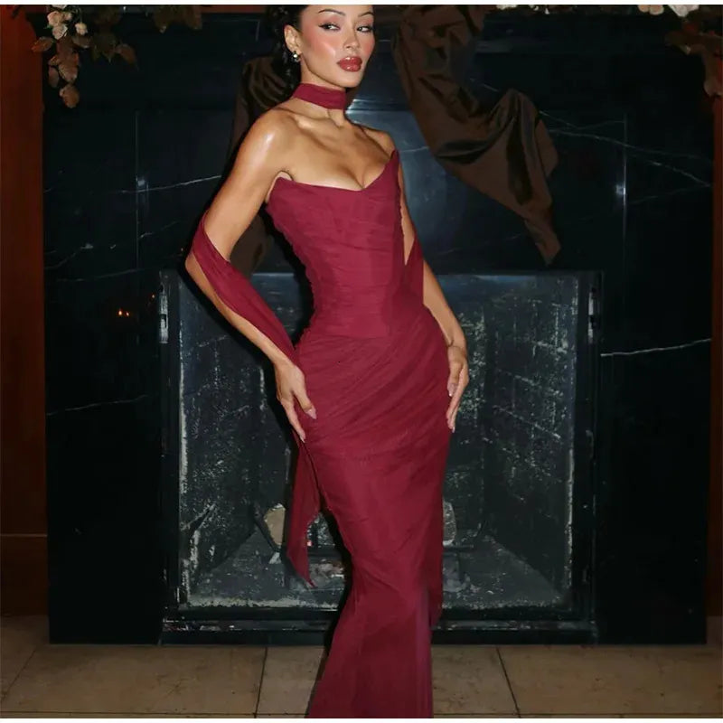 Robe de bal sirène sexy en mousseline de soie, décolleté en cœur, tenue d'invitée de mariage d'été formelle, W0165
