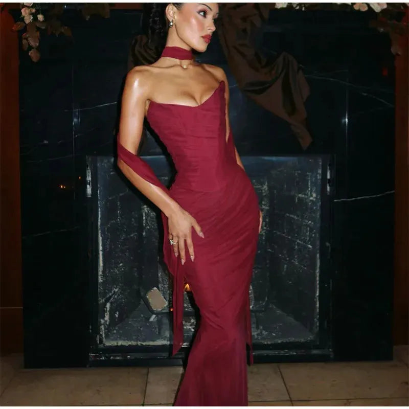 Robe de bal sirène sexy en mousseline de soie, décolleté en cœur, tenue d'invitée de mariage d'été formelle, W0165