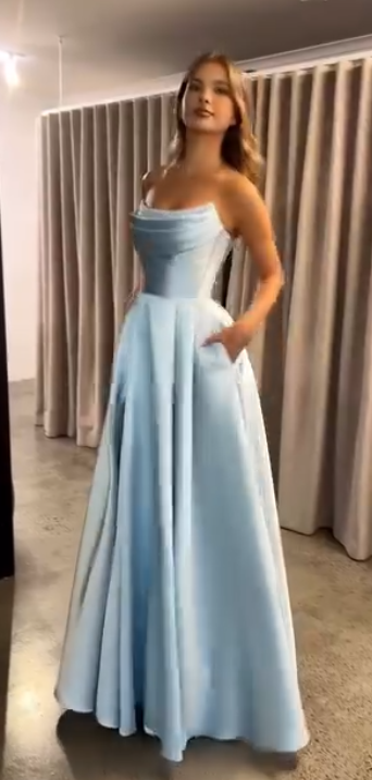 Modest A line Strapless Yellow Slit Satin 20th Birthday Dress Prom Dress 18th Birthday Outfits For Women W0170