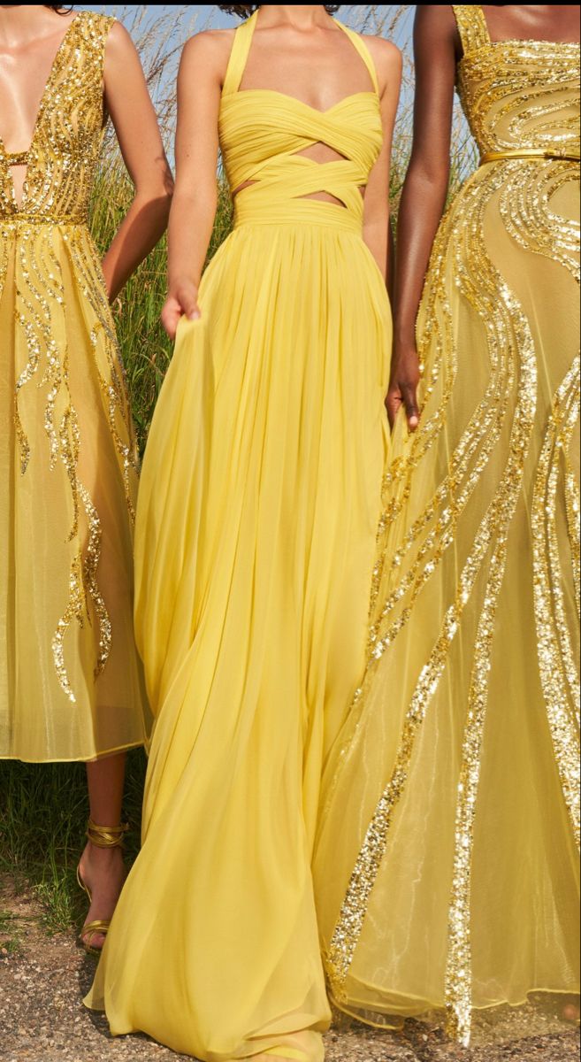 Bescheidene A-Linie Neckholder Chiffon Gelb Ballkleider Formale Sommer Frühling Hochzeitsgastkleider Hochzeitsgast-Outfit W0217