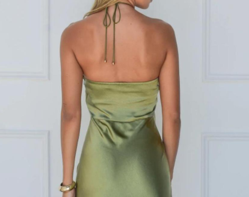 Modest Sheath Halter Neck Green Satin 20th Birthday Dress Prom Dress 21st Birthday Outfits For Women W0250