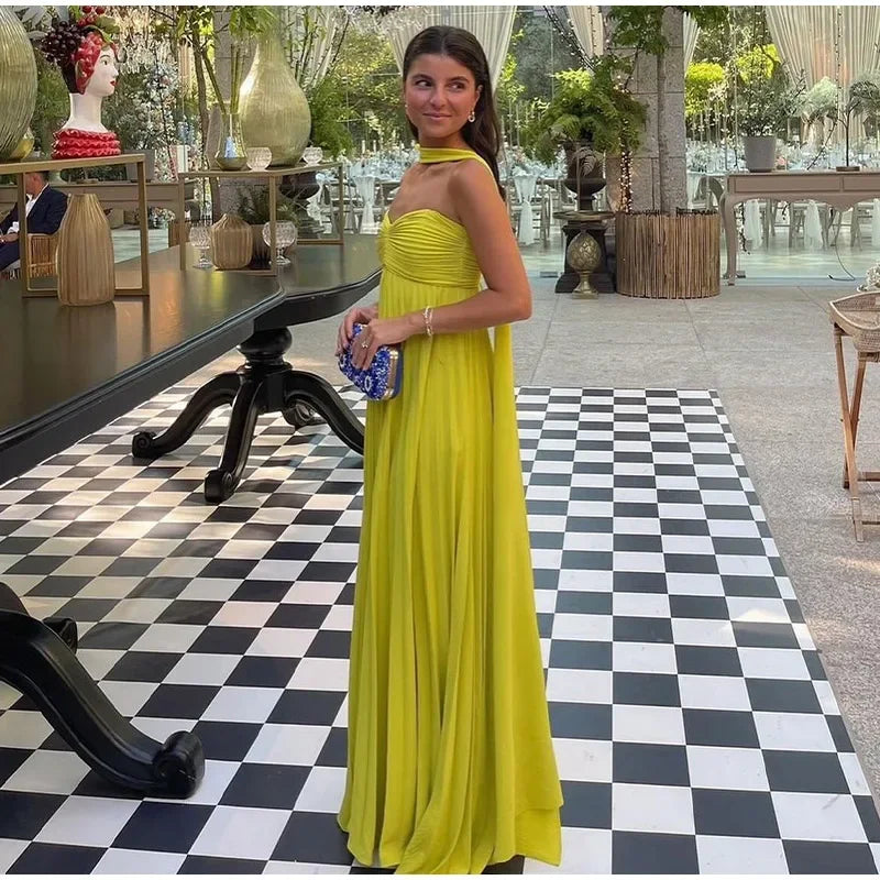 Edle A-Linie Herzausschnitt Chiffon Lange Ballkleider Formale Sommerkleider für Hochzeitsgäste Hochzeitsgast-Outfit W0252