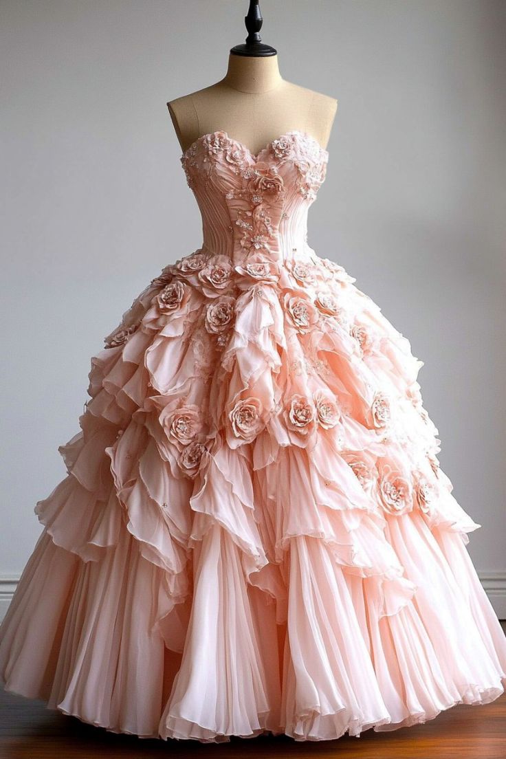 Pretty Ball Gown Sweetheart Pink Flowers Tulle Long Quinceanera Dress Formal Short Sleeves Flowers Vestido De 15 Anos Sweet 16 Dress W0281