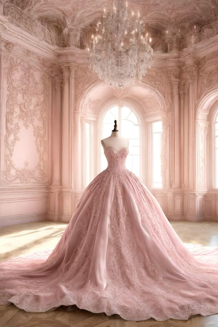 Unique Ball Gown Sweetheart Pink Lace Long Quinceanera Dresses Sweet 16 Dress Formal Vestido De 15 Anos W0294
