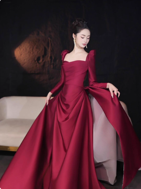 Modest Ball Gown Sweetheart Burgundy Long Sleeves Formal Gown 23rd Birthday Dress Prom Dresses 20th Birthday Outfits W0313