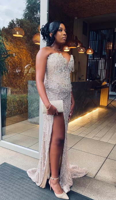 Modest Mermaid Sweetheart Champagne Slit Formal Gown 20th Birthday Dress Prom Dresses Black Girl 18th Birthday Outfits W0413