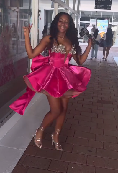 Elegant Ball Gown Strapless Black Girl Summer Birthday Dresses For Teens Pink Hoco Dress Mini 18th Birthday Outfit Cocktail Dresses W0485
