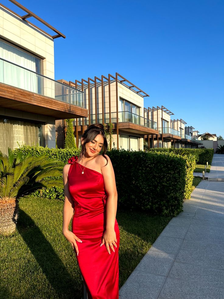 Classy Sheath One Shoulder Satin Red Long Formal Gown Summer Wedding Guest Dress Bridal Guest Dresses Wedding Outfits For Guest W0645