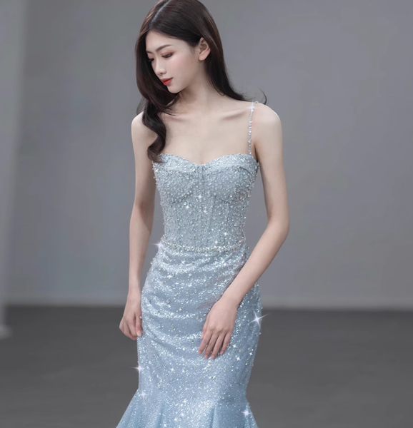 Modest Mermaid Spaghetti Straps Sequins Formal Gown 20th Birthday Dress Prom Dresses Backless 18th Birthday Outfits W0713