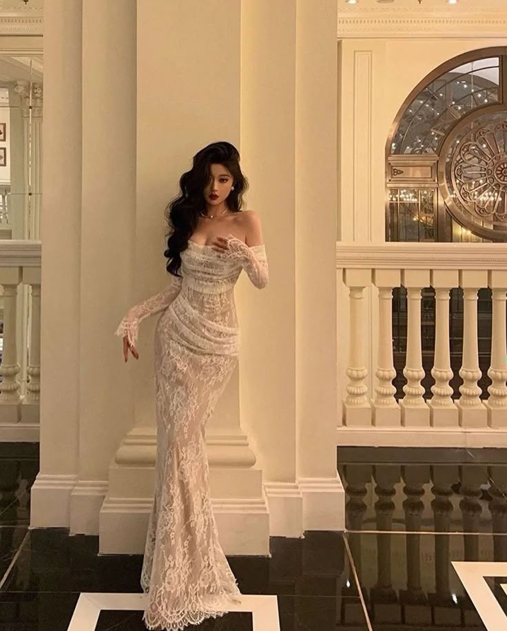 Classy Mermaid Off The Shoulder White Lace Formal Long Prom Gown Summer Wedding Guest Dress Bridal Guest Dresses Wedding Outfits For Guest W0722