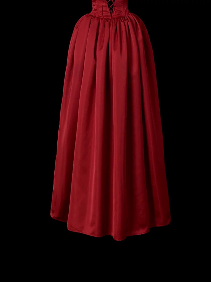 Classy Ball Gown Strapless Burgundy Satin Sleeveless Long Prom Dresses Party Dress Birthday Outfits Graduation Dresses W0743