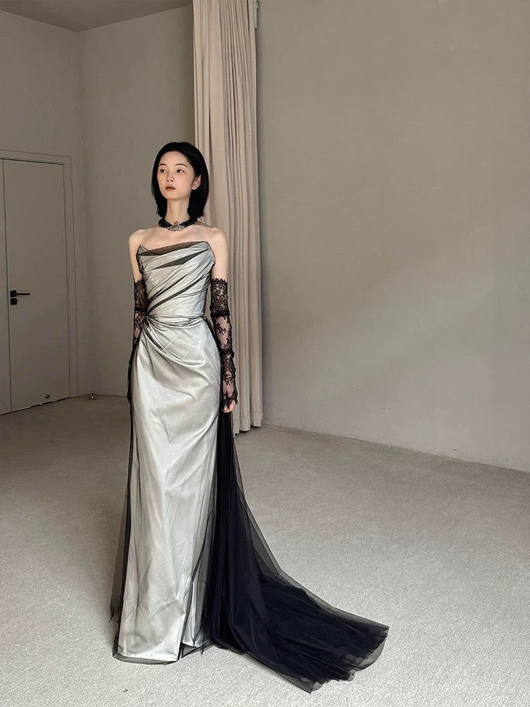 Vintage Wedding Dress Mermaid Strapless Black Summer Long Wedding Dresses Bridal Gowns W0750