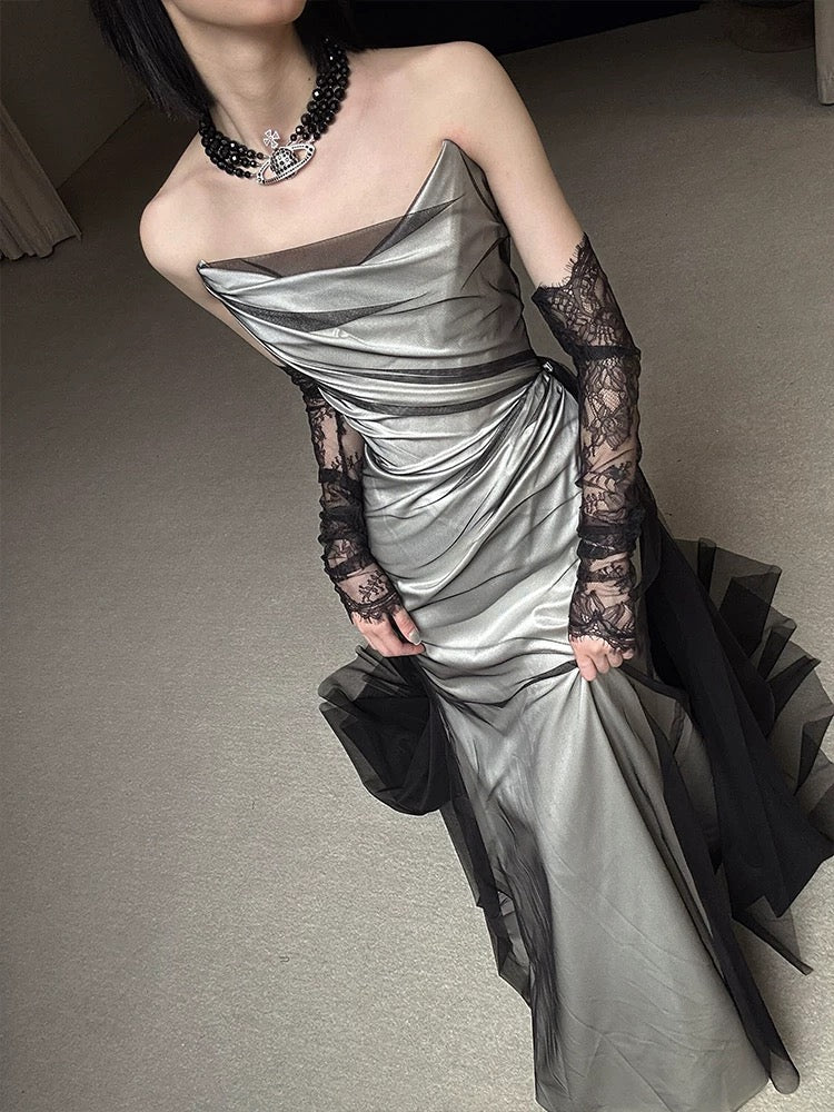Vintage Wedding Dress Mermaid Strapless Black Summer Long Wedding Dresses Bridal Gowns W0750