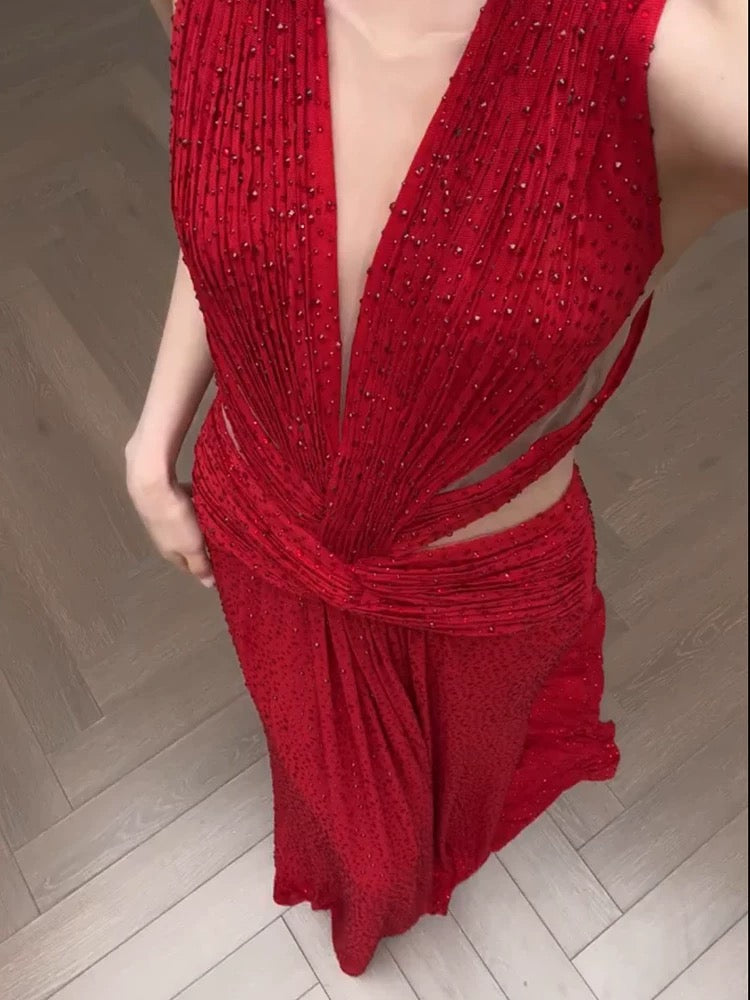 Classy A Line V Neck Red Long Prom Gown Summer Wedding Guest Dress Bridal Guest Dresses Wedding Outfits For Guest W0755