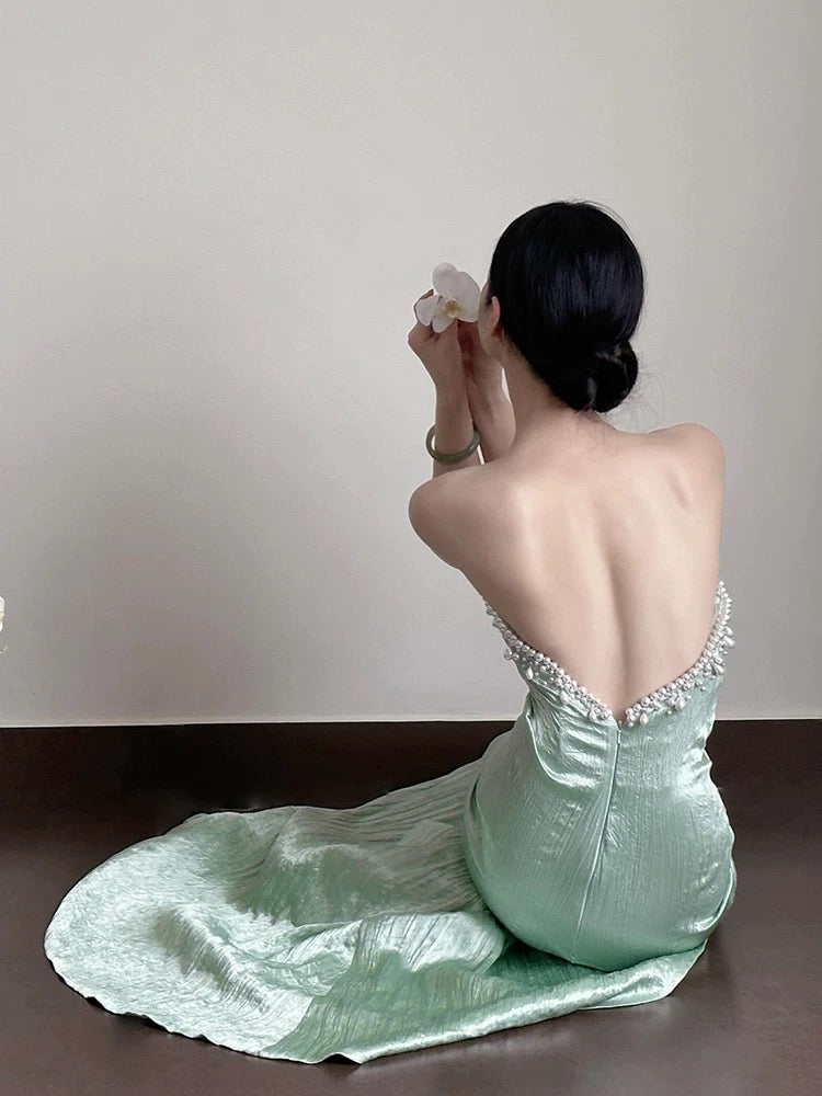Classy Mermaid Sweetheart Mint Green Satin Long Prom Dresses Party Dress Birthday Outfits Graduation Dresses W0758
