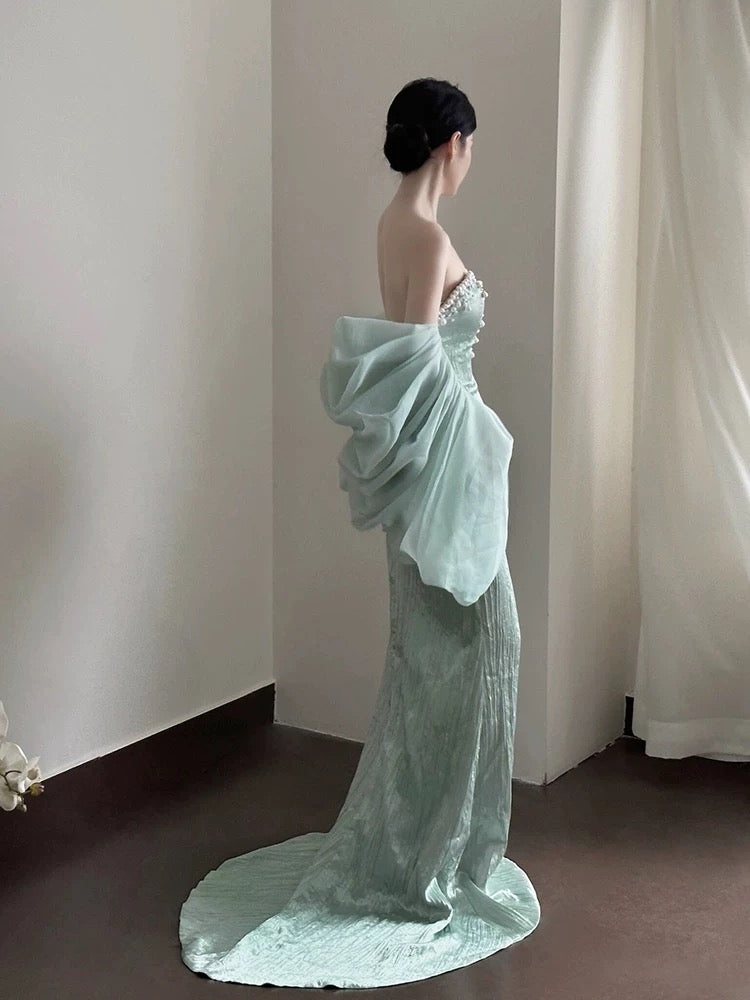 Classy Mermaid Sweetheart Mint Green Satin Long Prom Dresses Party Dress Birthday Outfits Graduation Dresses W0758