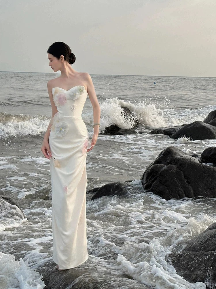 Classy Mermaid Sweetheart White Satin Long Prom Dresses Party Dress Birthday Outfits Graduation Dresses W0761