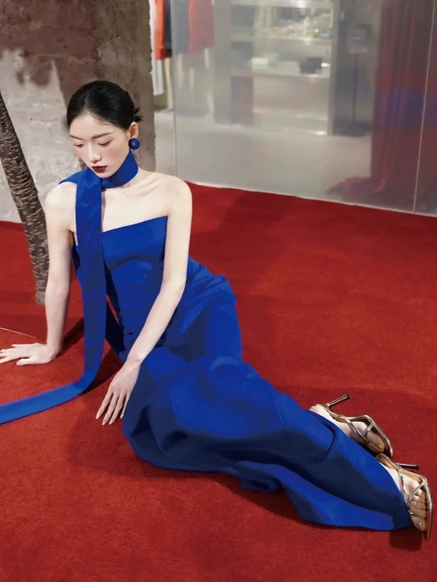 Classy Sheath Strapless Royal Blue Long Prom Gown Summer Wedding Guest Dress Bridal Guest Dresses Wedding Outfits For Guest W0768