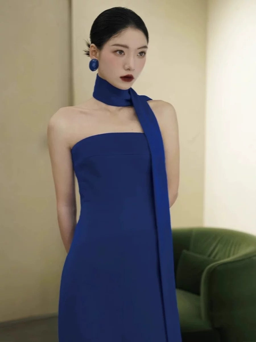 Classy Sheath Strapless Royal Blue Long Prom Gown Summer Wedding Guest Dress Bridal Guest Dresses Wedding Outfits For Guest W0768