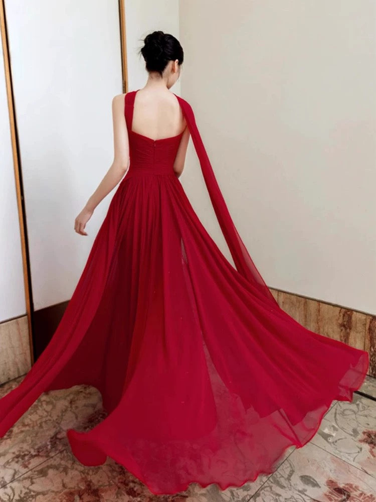 Classy A line Strapless Red Long Prom Gown Summer Wedding Guest Dress Bridal Guest Dresses Wedding Outfits For Guest W0774