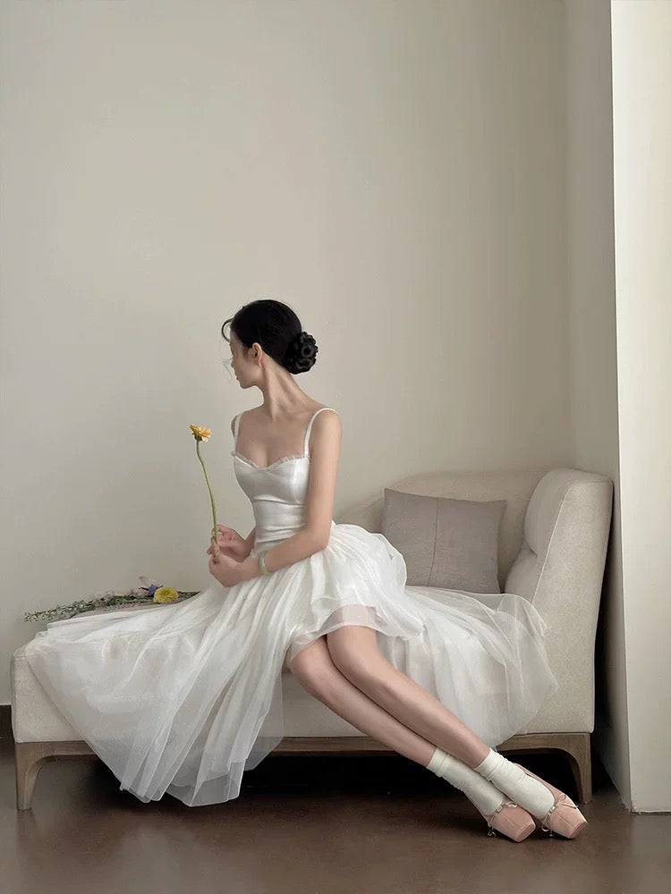 Simple A Line Spaghetti Straps Prom Gown Summer Wedding Guest Dress Bridal Guest Dresses White Wedding Outfits For Guest W0781