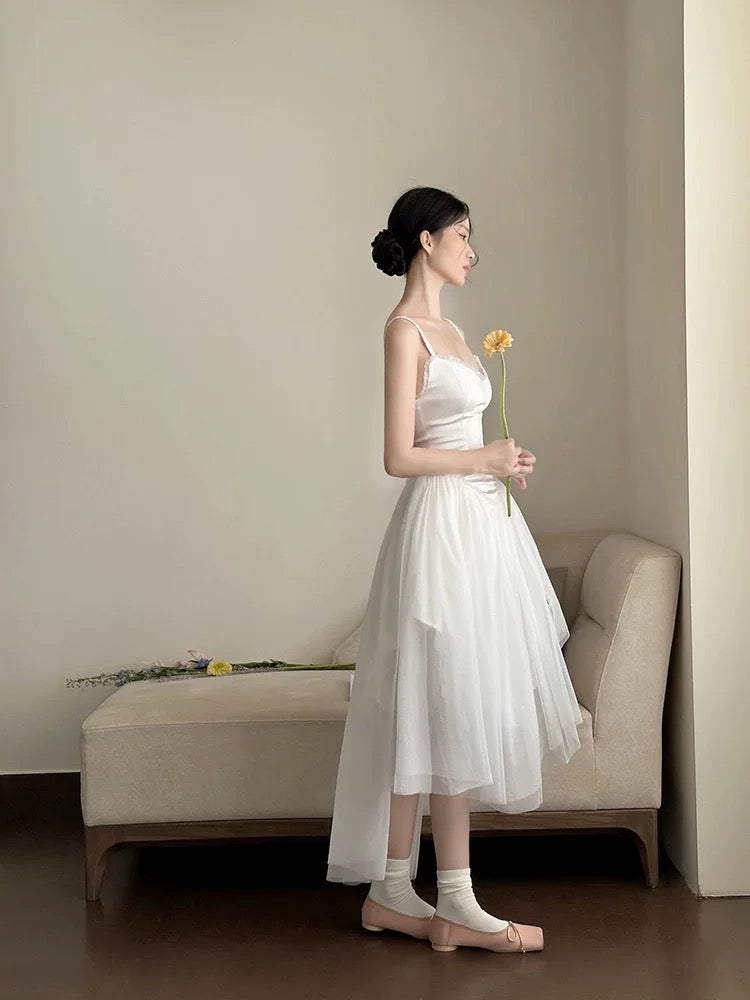 Simple A Line Spaghetti Straps Prom Gown Summer Wedding Guest Dress Bridal Guest Dresses White Wedding Outfits For Guest W0781