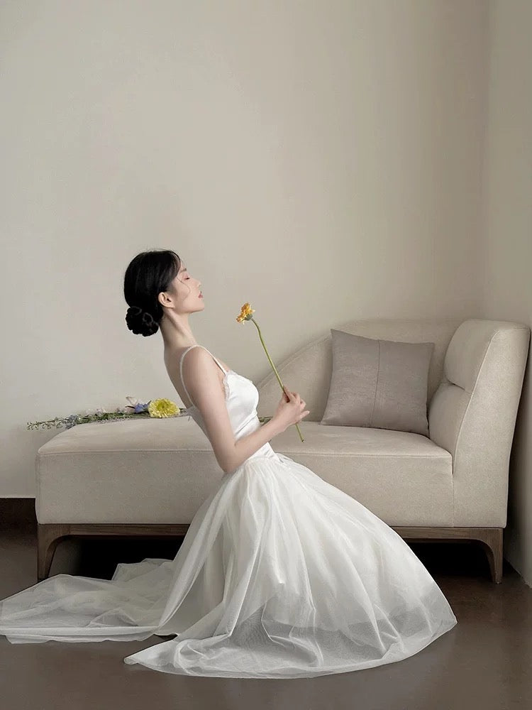 Simple A Line Spaghetti Straps Prom Gown Summer Wedding Guest Dress Bridal Guest Dresses White Wedding Outfits For Guest W0781