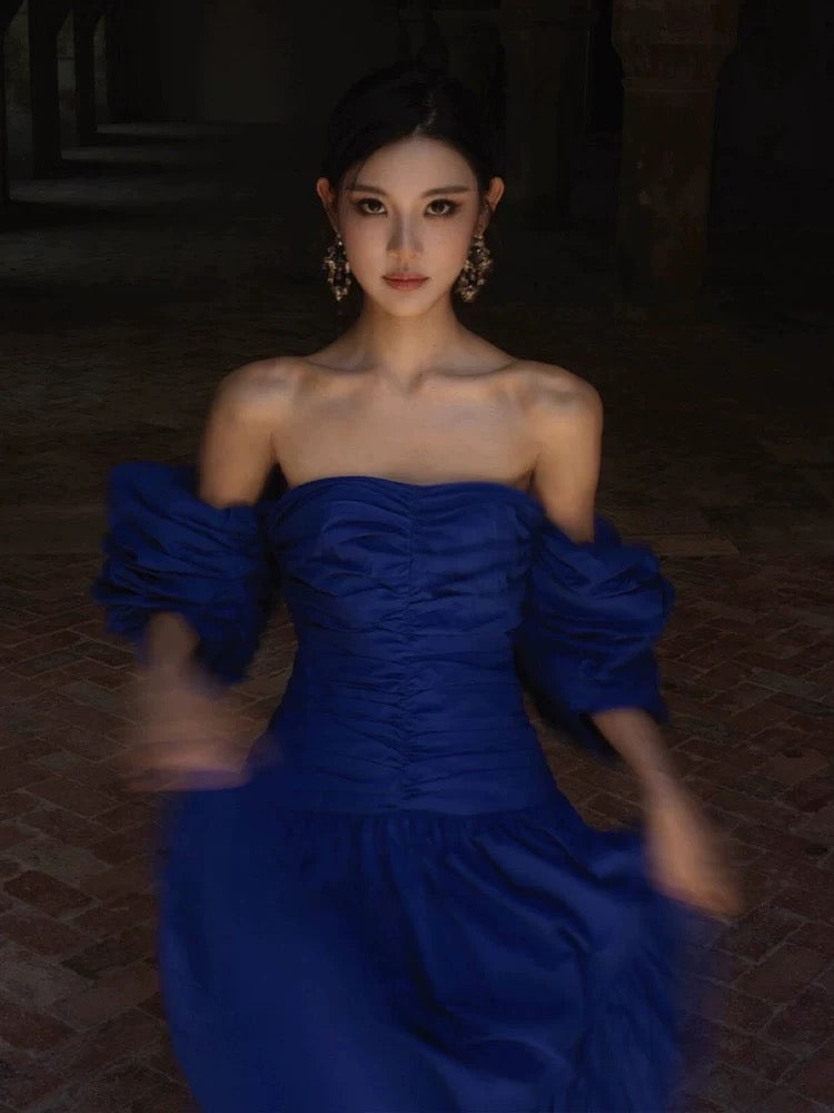 Classy A line Strapless Royal Blue Long Prom Gown Summer Wedding Guest Dress Bridal Guest Dresses Wedding Outfits For Guest W0782