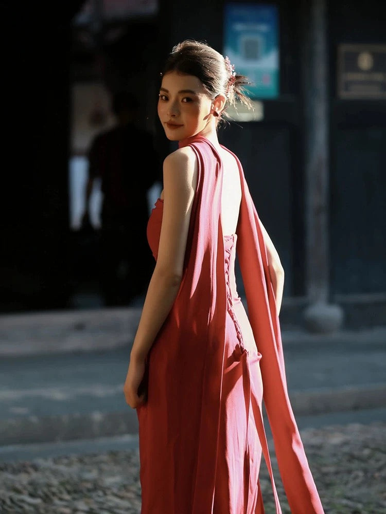 Classy Sheath Strapless Red Long Prom Gown Summer Wedding Guest Dress Bridal Guest Dresses Wedding Outfits For Guest W0790