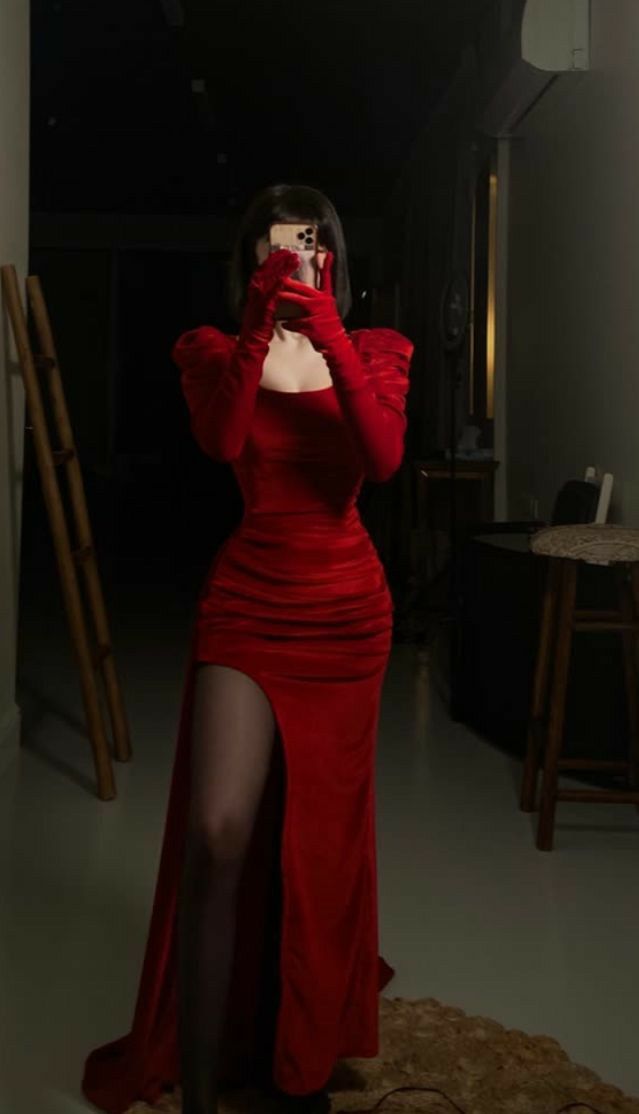 Elegant Mermaid Square Neck Red Velvet Long Prom Dresses Party Dress Summer 20th Birthday Outfits 18th Birthday Dresses W1022