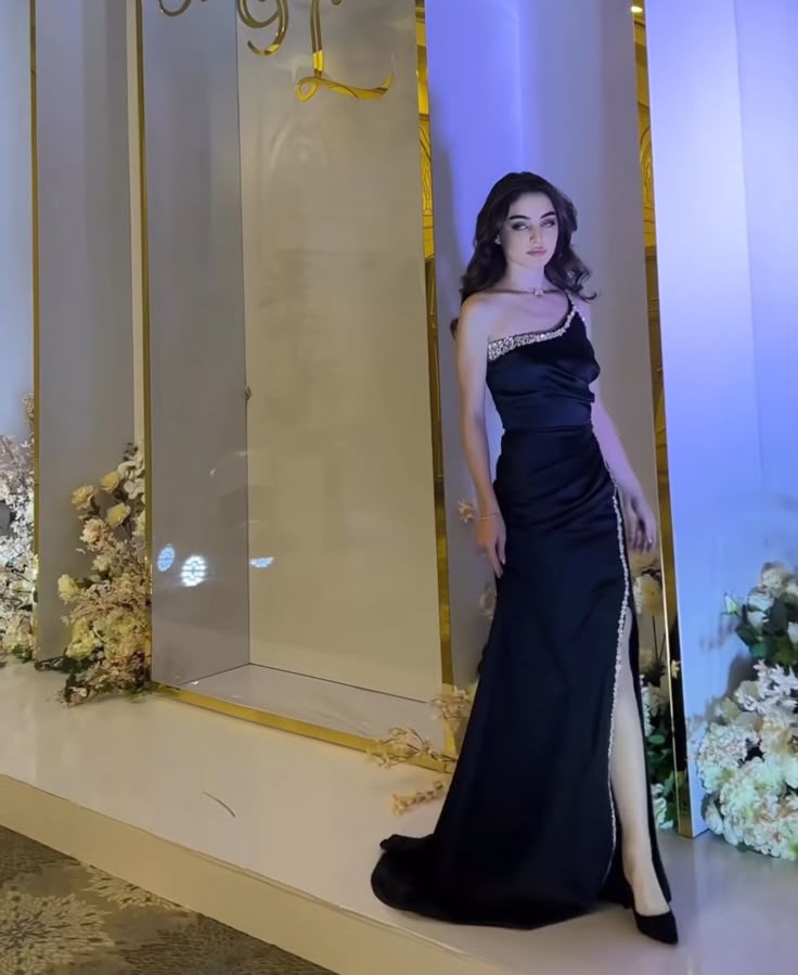Classy Mermaid One Shoulder Black Tie Formal Prom Gown Summer Wedding Guest Dress Bridal Guest Dresses Wedding Outfits For Guest W1041