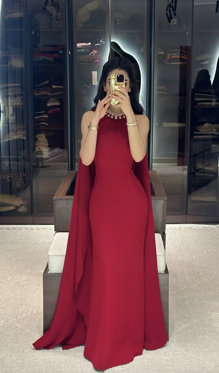 Classy Mermaid Scoop Red Long Formal Prom Gown Summer Wedding Guest Dress Bridal Guest Dresses Wedding Outfits For Guest W1043