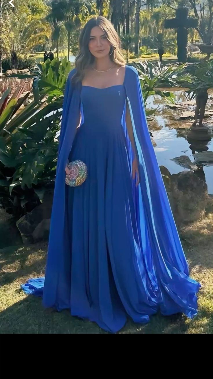 Classy A Line Sweetheart Royal Blue Long Sleeves Chiffon Formal Long Prom Gown Summer Wedding Guest Dress Bridal Guest Dresses Wedding Outfits For Guest W1098