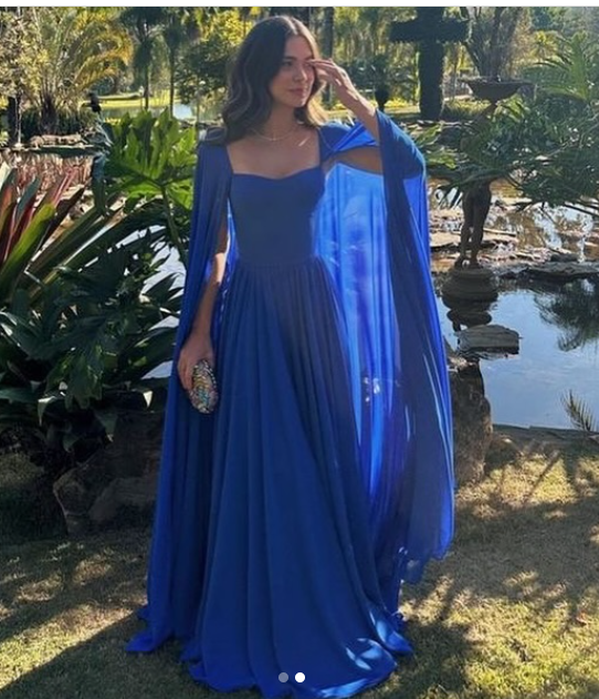 Classy A Line Sweetheart Royal Blue Long Sleeves Chiffon Formal Long Prom Gown Summer Wedding Guest Dress Bridal Guest Dresses Wedding Outfits For Guest W1098