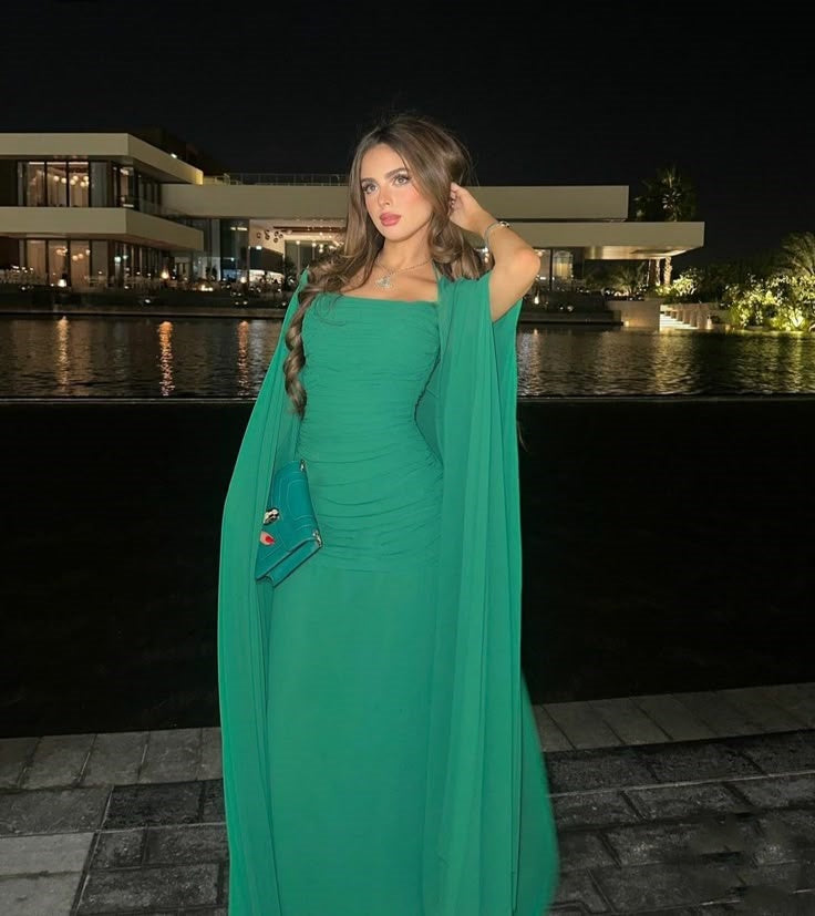 Classy A Line Strapless Green Long Sleeves Chiffon Formal Long Prom Gown Summer Wedding Guest Dress Bridal Guest Dresses Wedding Outfits For Guest W1100