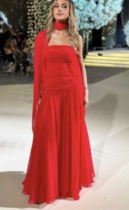 Classy Mermaid Strapless Red Long Chiffon Formal Prom Gown Summer Wedding Guest Dress Bridal Guest Dresses Wedding Outfits For Guest W1101