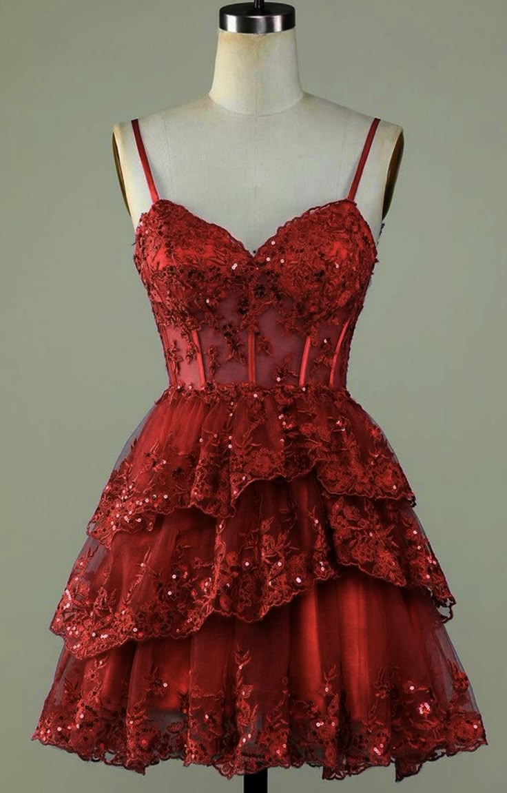 Pretty A line Spaghetti Straps Tulle Lace Burgundy Formal 8th Grade Homecoming Dress Summer Middle School Hoco Dresses W1142