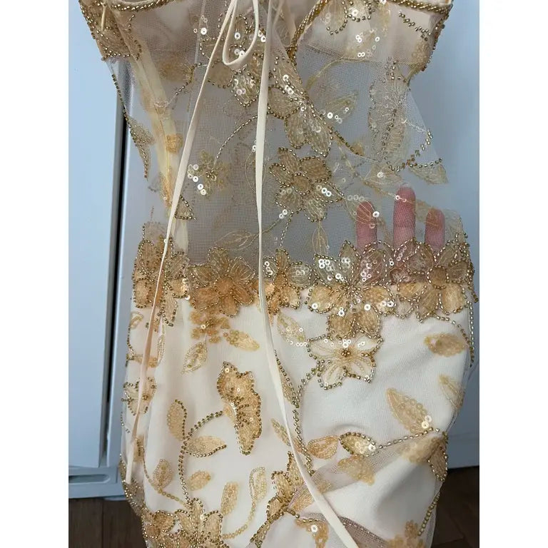 Cute A line Spaghetti Straps Short Gold Sequin Formal 8th Grade Homecoming Dress Summer Middle School Hoco Dresses Birthday Outfits W1150