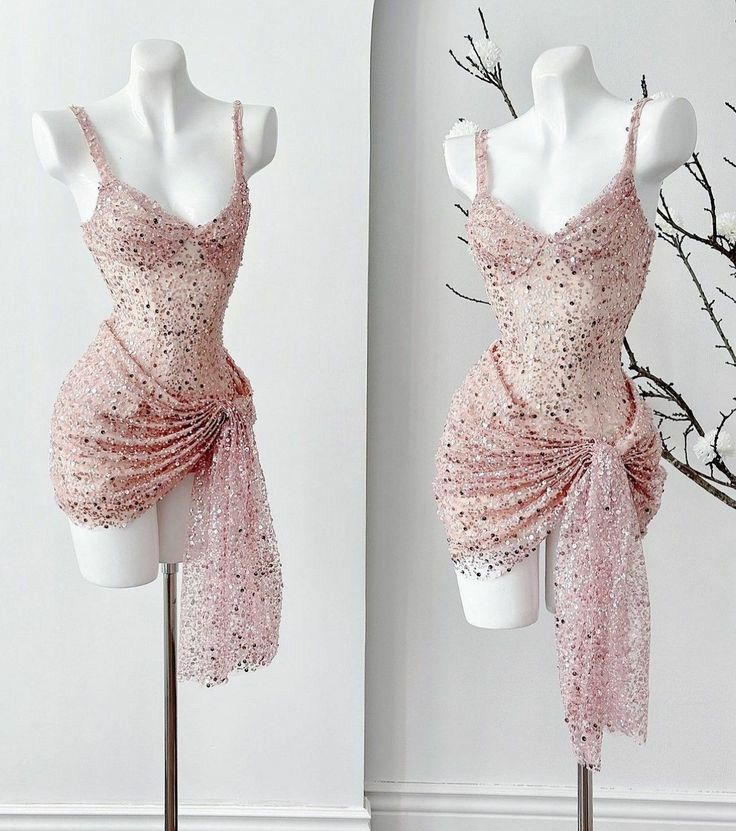 Pretty Sheath Spaghetti Straps Pink Sequin Short Mini Formal 8th Grade Homecoming Dress Summer Middle School Hoco Dresses Birthday Outfits W1166