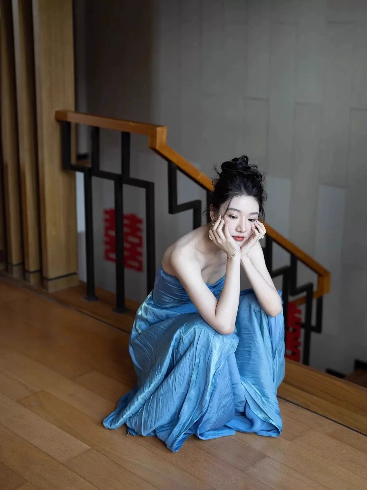 Modest A line Sweetheart Blue Long Prom Gown Summer Wedding Guest Dress Bridal Guest Dresses Wedding Outfits For Guest W0794