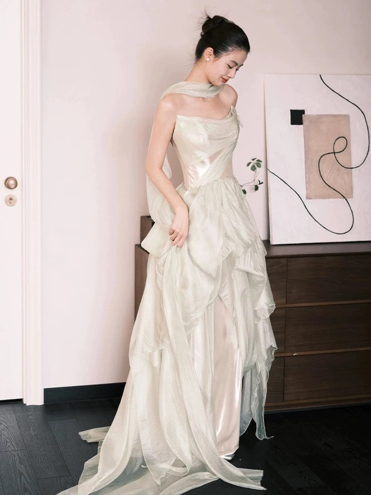 Modest A line Strapless Formal Prom Gown Summer Wedding Guest Dress Bridal Guest Dresses Wedding Outfits For Guest W803