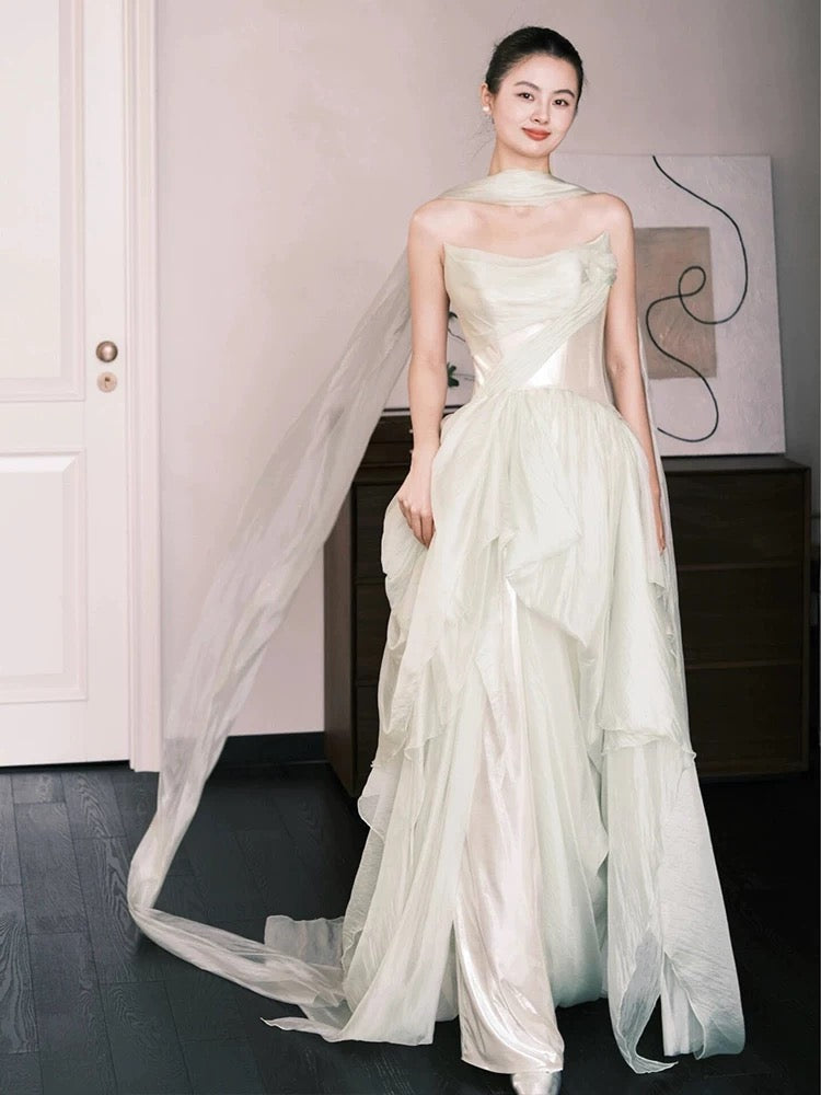 Modest A line Strapless Formal Prom Gown Summer Wedding Guest Dress Bridal Guest Dresses Wedding Outfits For Guest W803