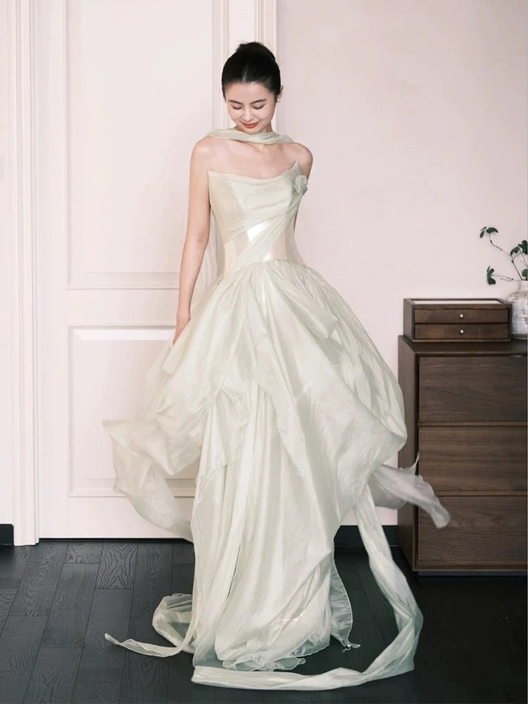 Modest A line Strapless Formal Prom Gown Summer Wedding Guest Dress Bridal Guest Dresses Wedding Outfits For Guest W803
