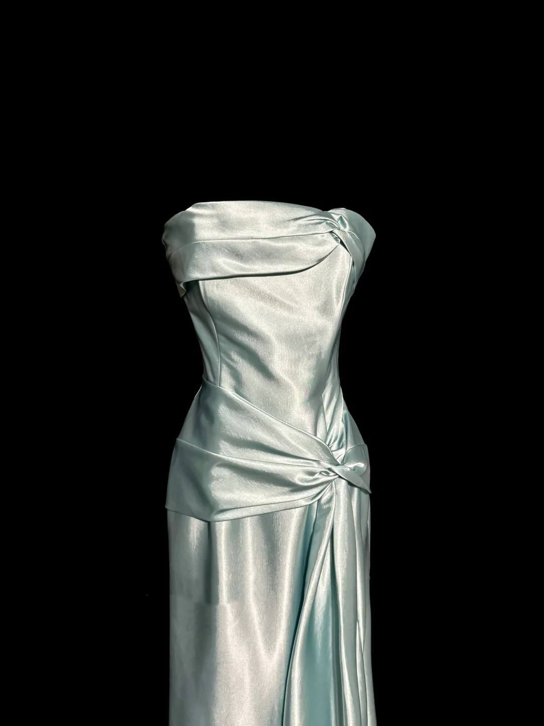 Vintage A line Strapless Sleeveless Light Sky Blue Satin Petite Mother Of Bride Dress Party Gown Floor Length For Summer Women Wedding W842