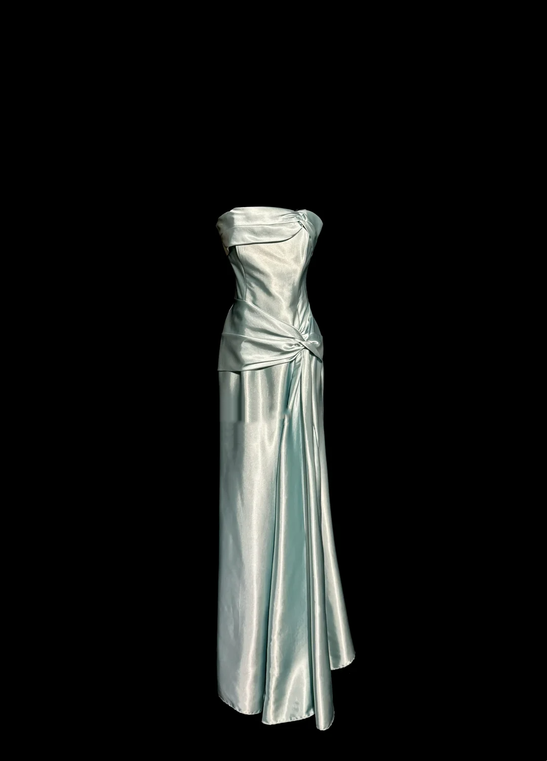 Vintage A line Strapless Sleeveless Light Sky Blue Satin Petite Mother Of Bride Dress Party Gown Floor Length For Summer Women Wedding W842