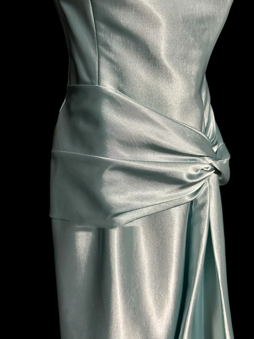 Vintage A line Strapless Sleeveless Light Sky Blue Satin Petite Mother Of Bride Dress Party Gown Floor Length For Summer Women Wedding W842