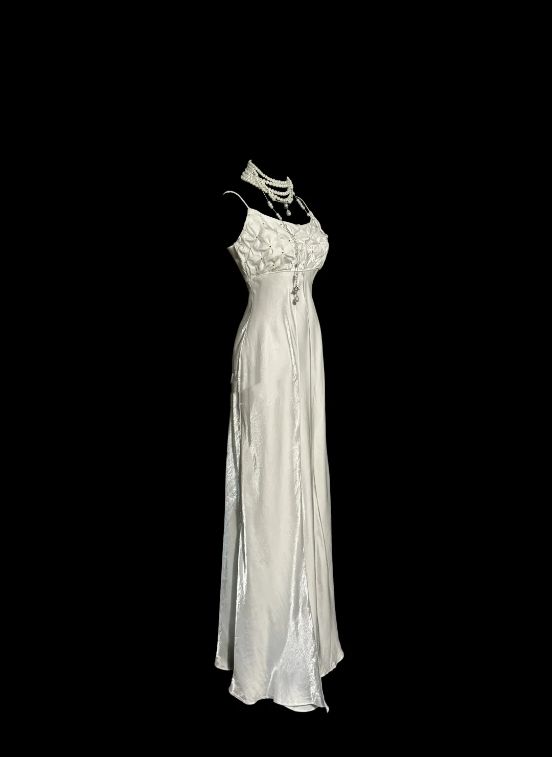 Vintage Mermaid Spaghetti Straps White Satin Long Prom Dresses Party Dress Birthday Outfits Graduation Dresses W843